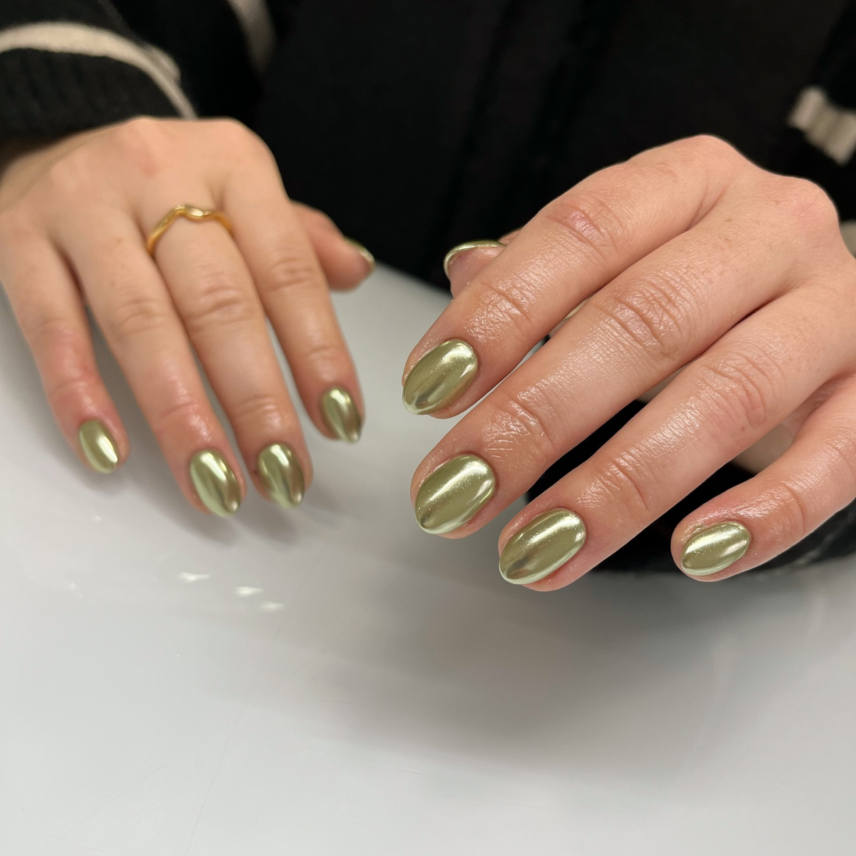 green chrome nails sage green nails