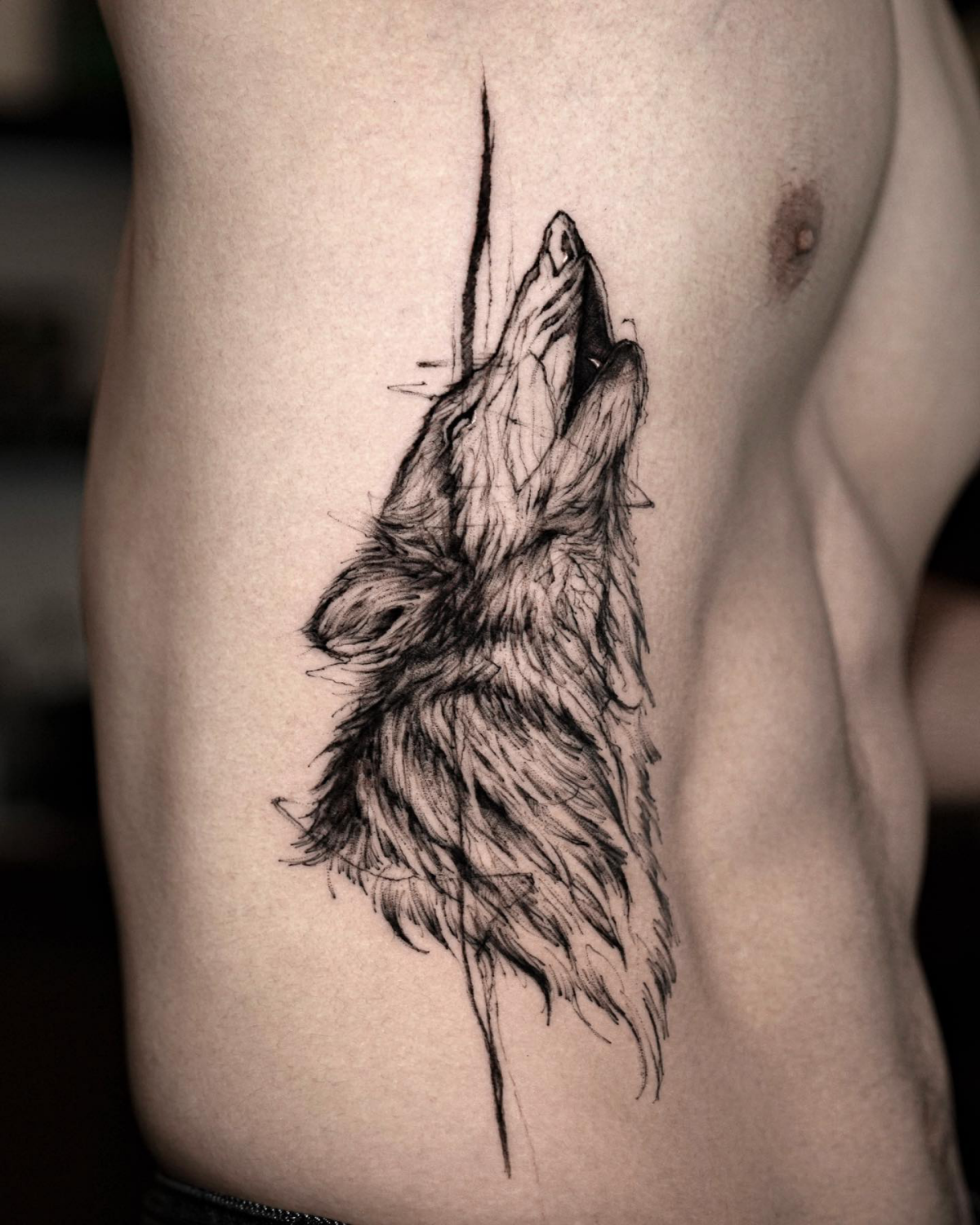 howling wolf sketch tattoo