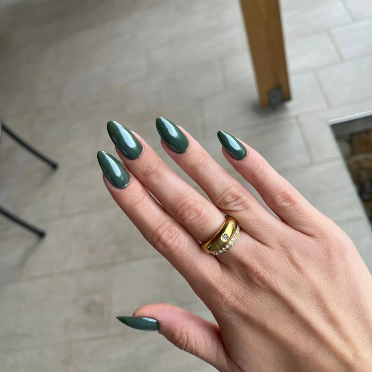 hunter green chrome nails