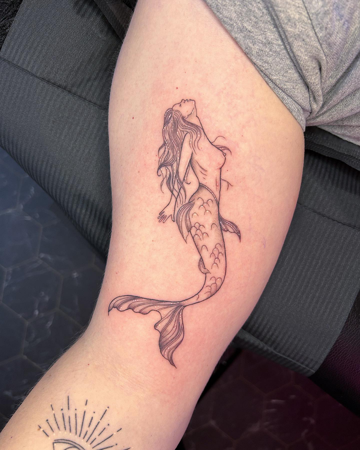 mermaid tattoo fine line
