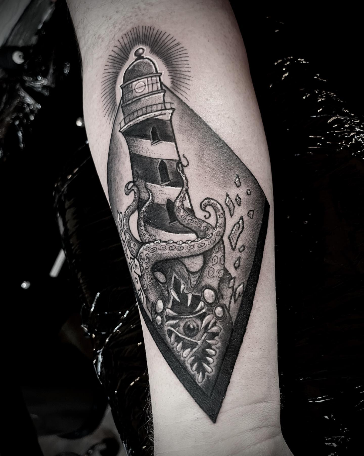 ocean tattoo ideas kraken monster lighthouse