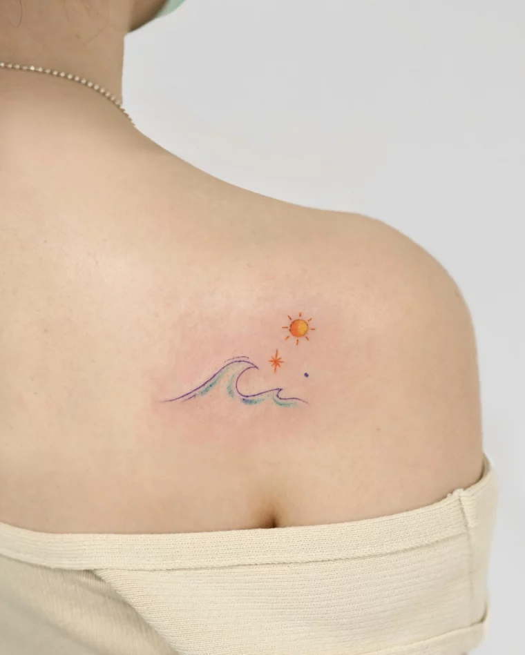 ocean tattoo ideas ocean and sun stylized tattoo
