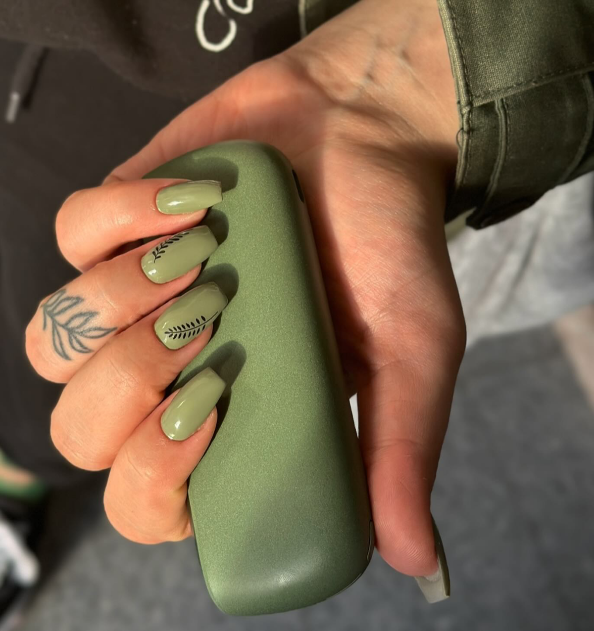 olive deep green nails