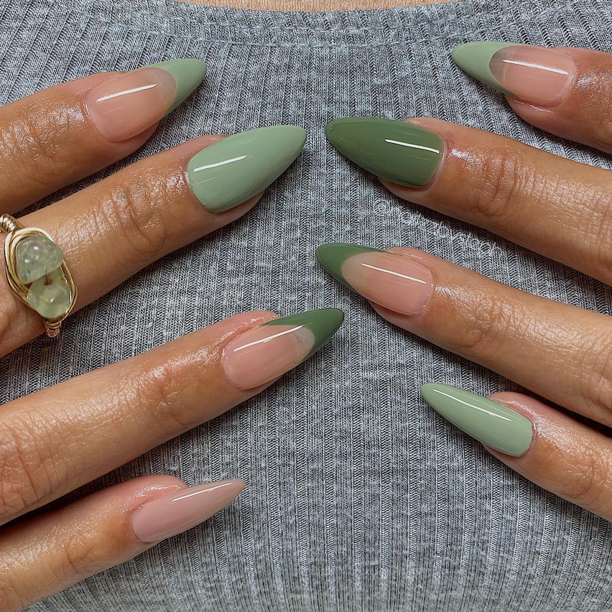 olive green and sage green nails