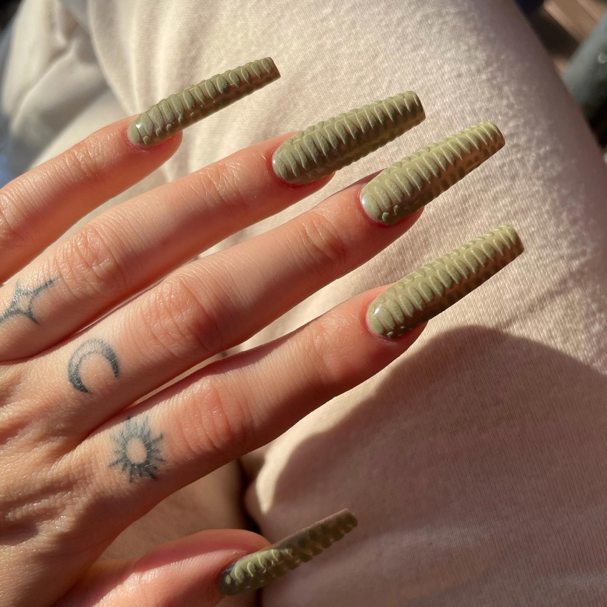 olive green nails crocodile skin texture