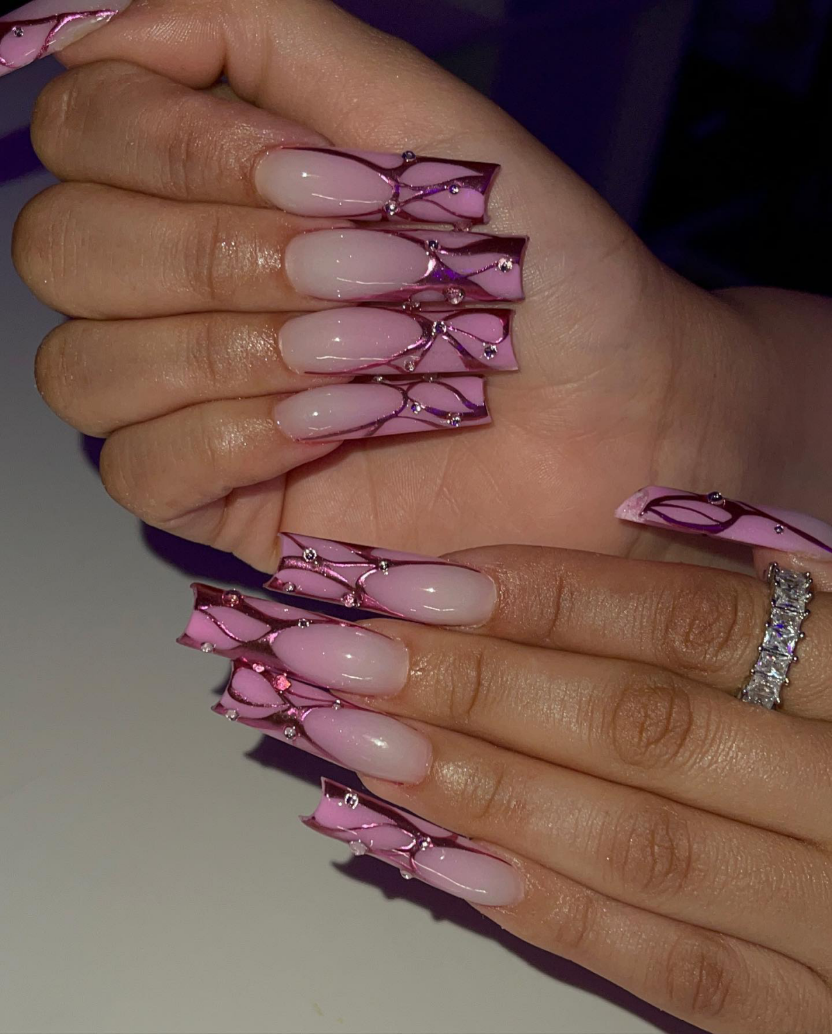 ombre with chrome pink acrylic nails