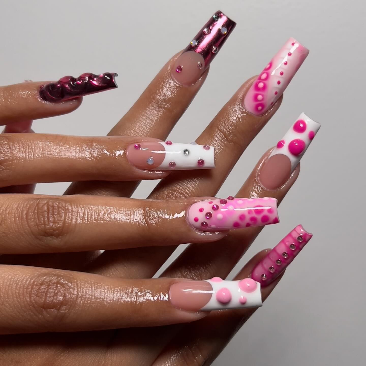 pink acrylic set of nails