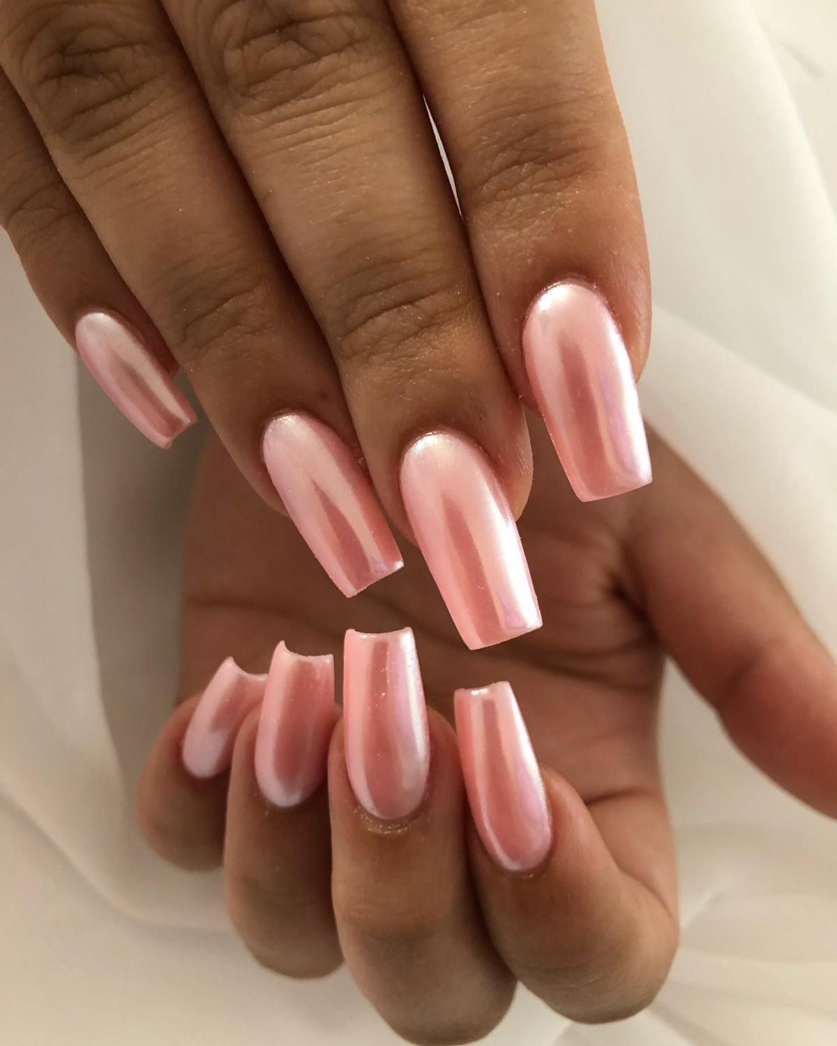 pink chrome dipped nails