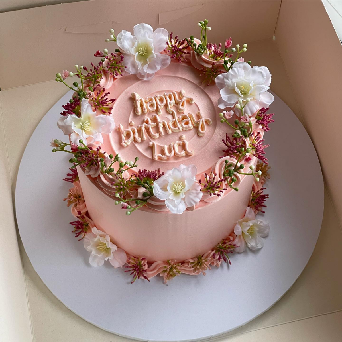 pink floral birthday cake