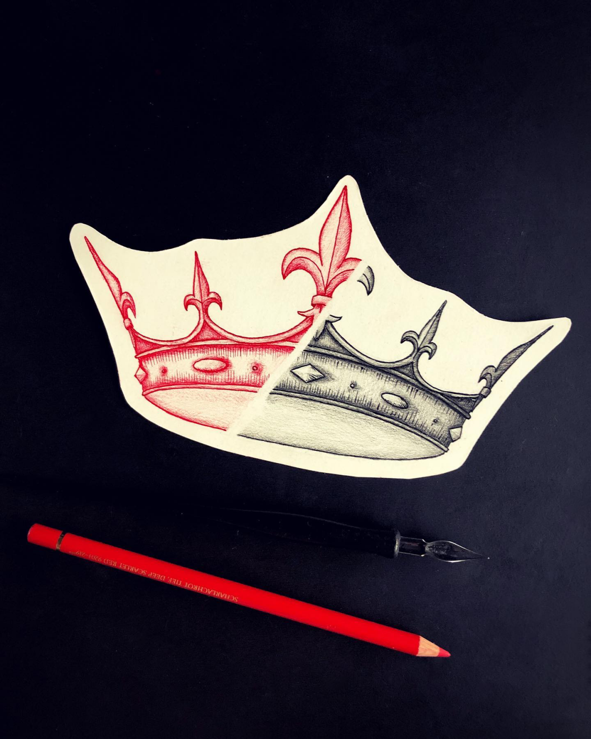 red and black drawing of a crown
