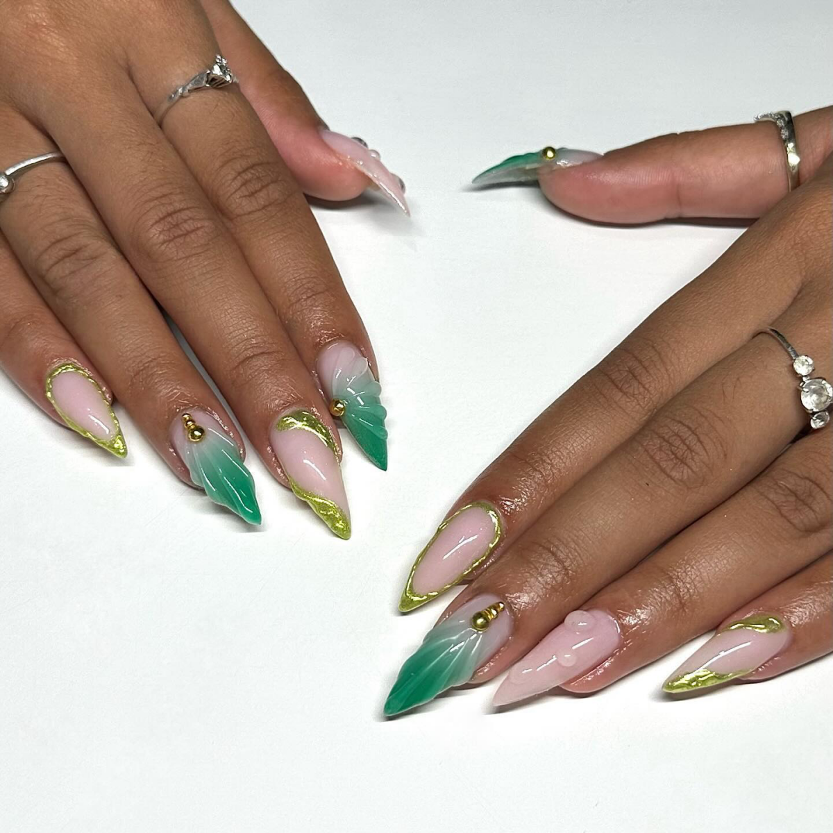 sea themed nails green chrome