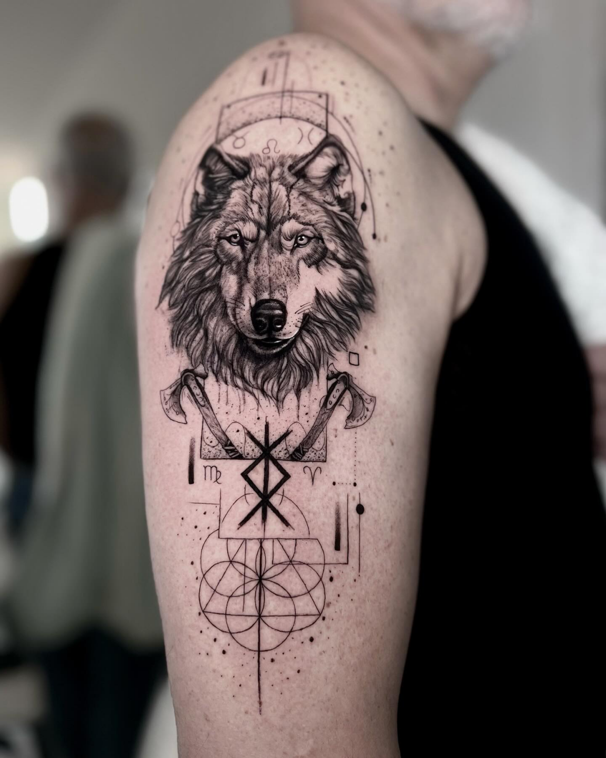 tattoo sleeve of wolf