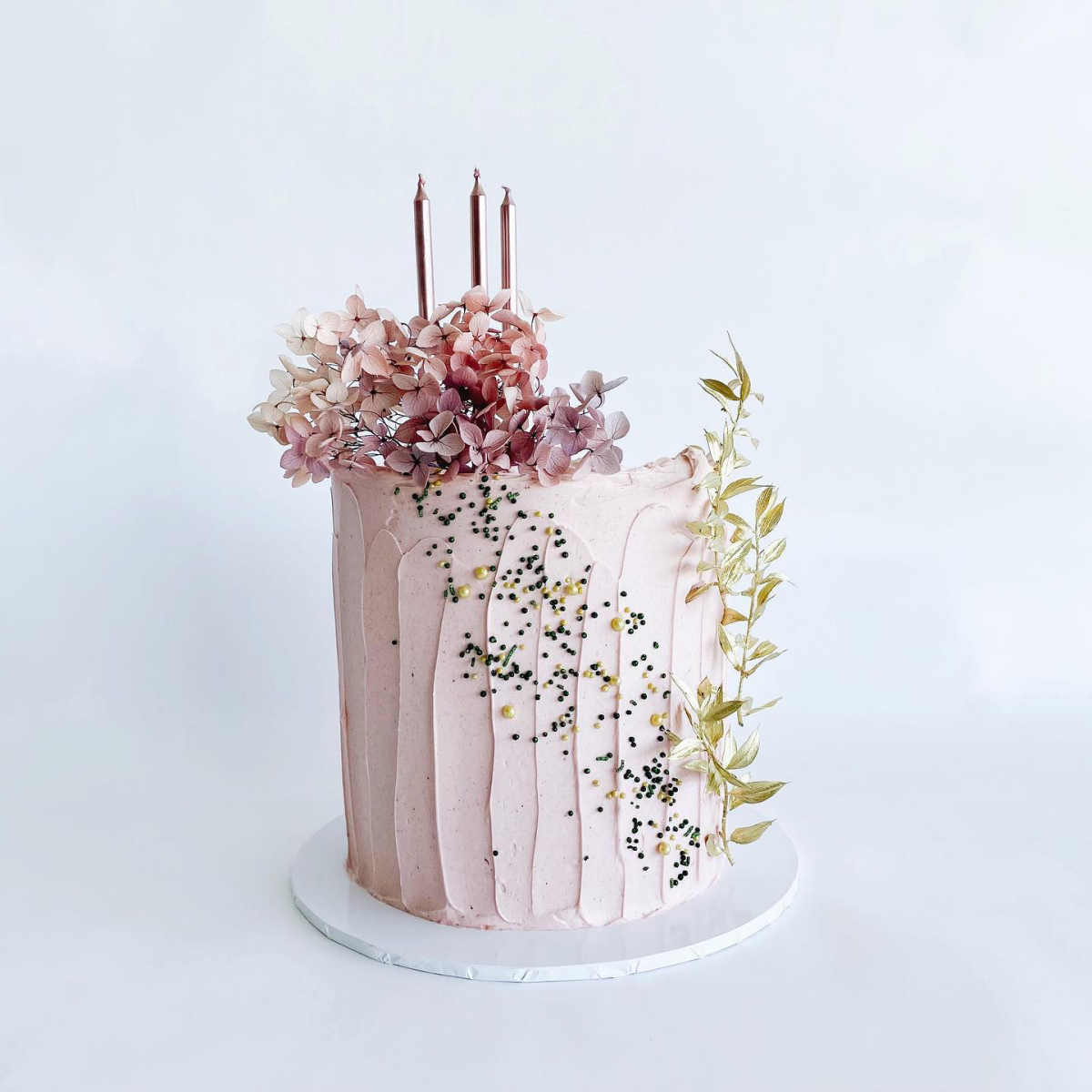 textured cake with preserved florals