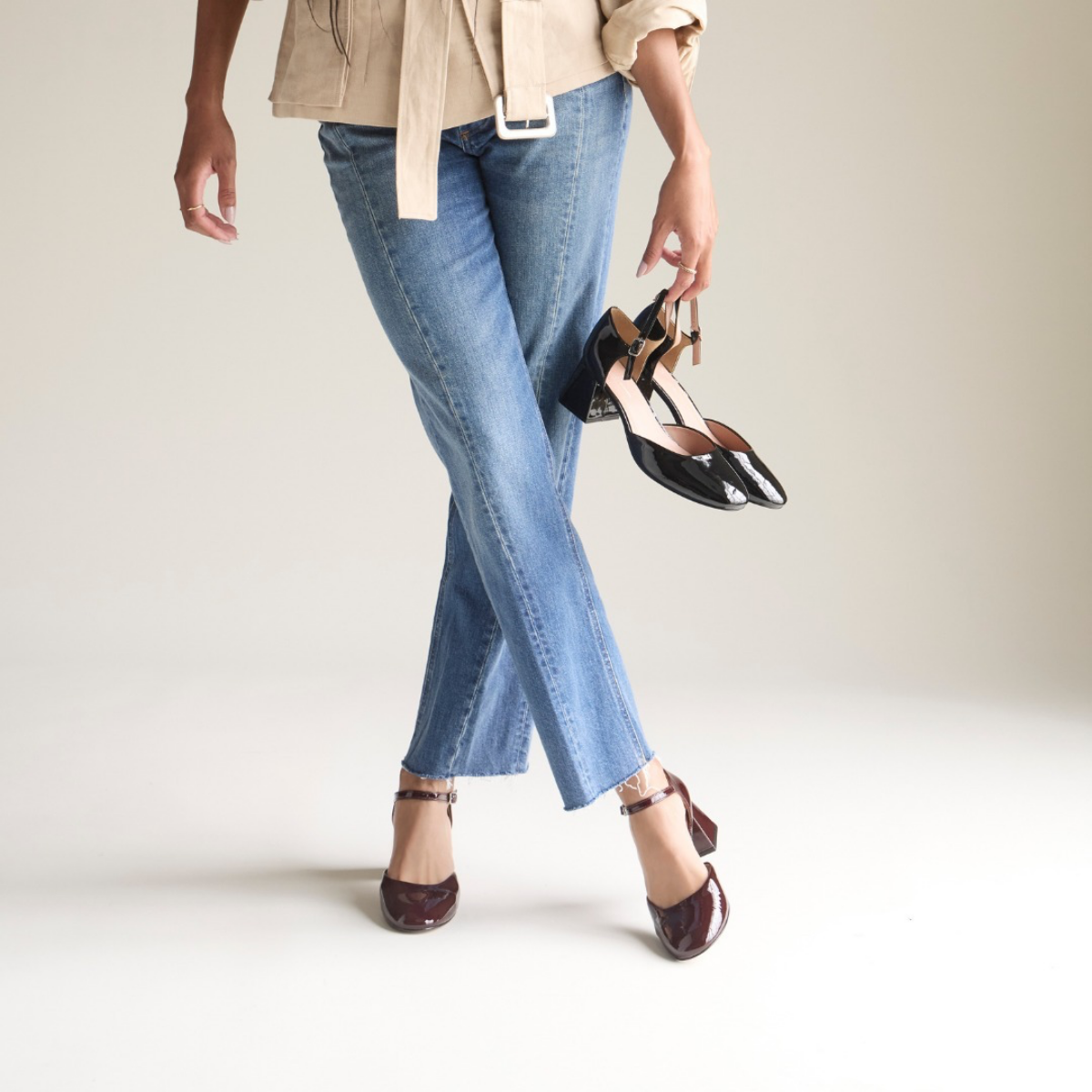 wide jeans with mary jane pumps