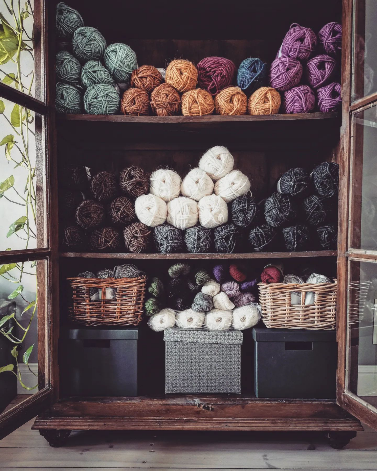 yarn storage in a cupboard