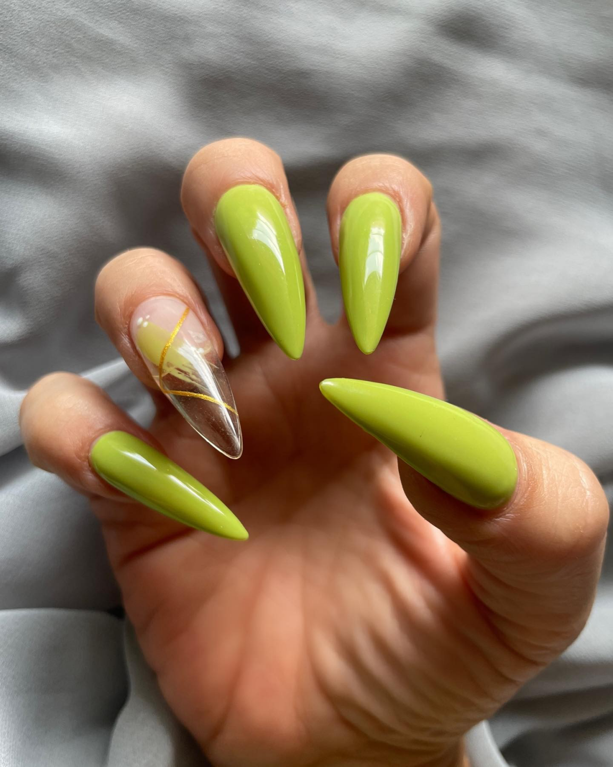 abstract lime green nail art