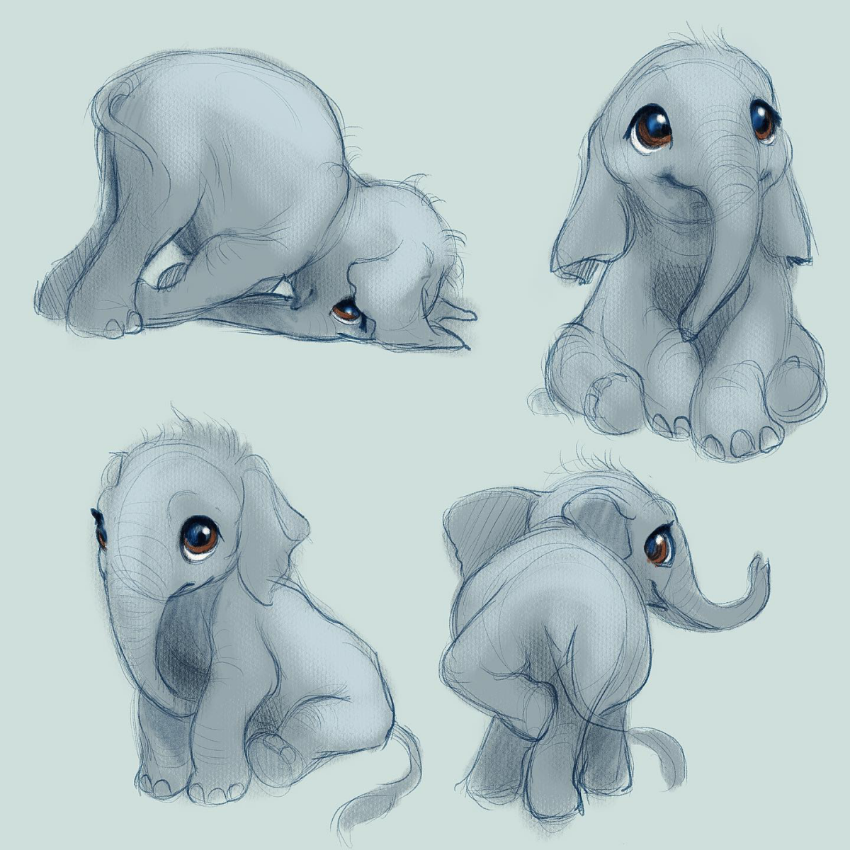 cartoon elephant sketches