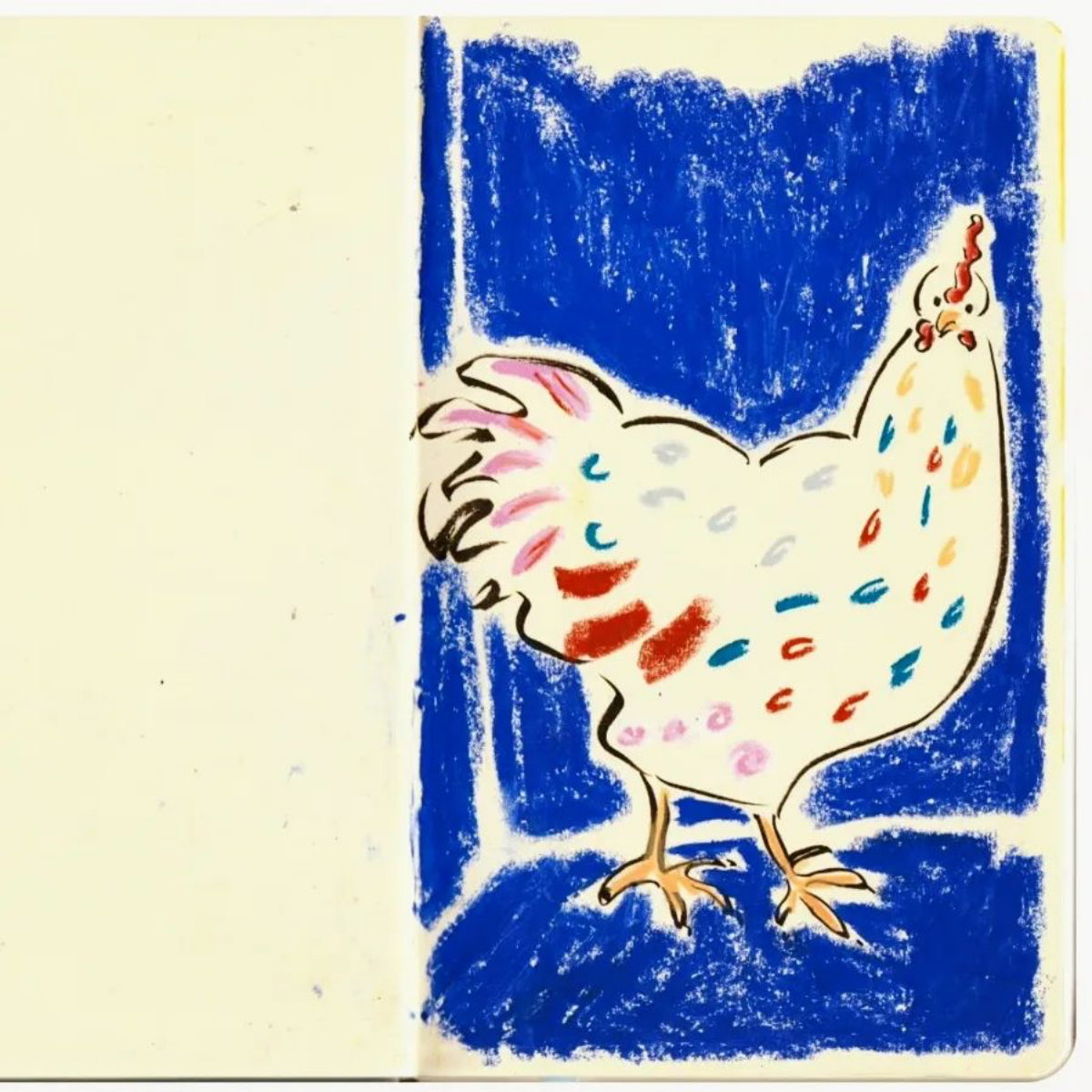 chicken drawing with oil pastels