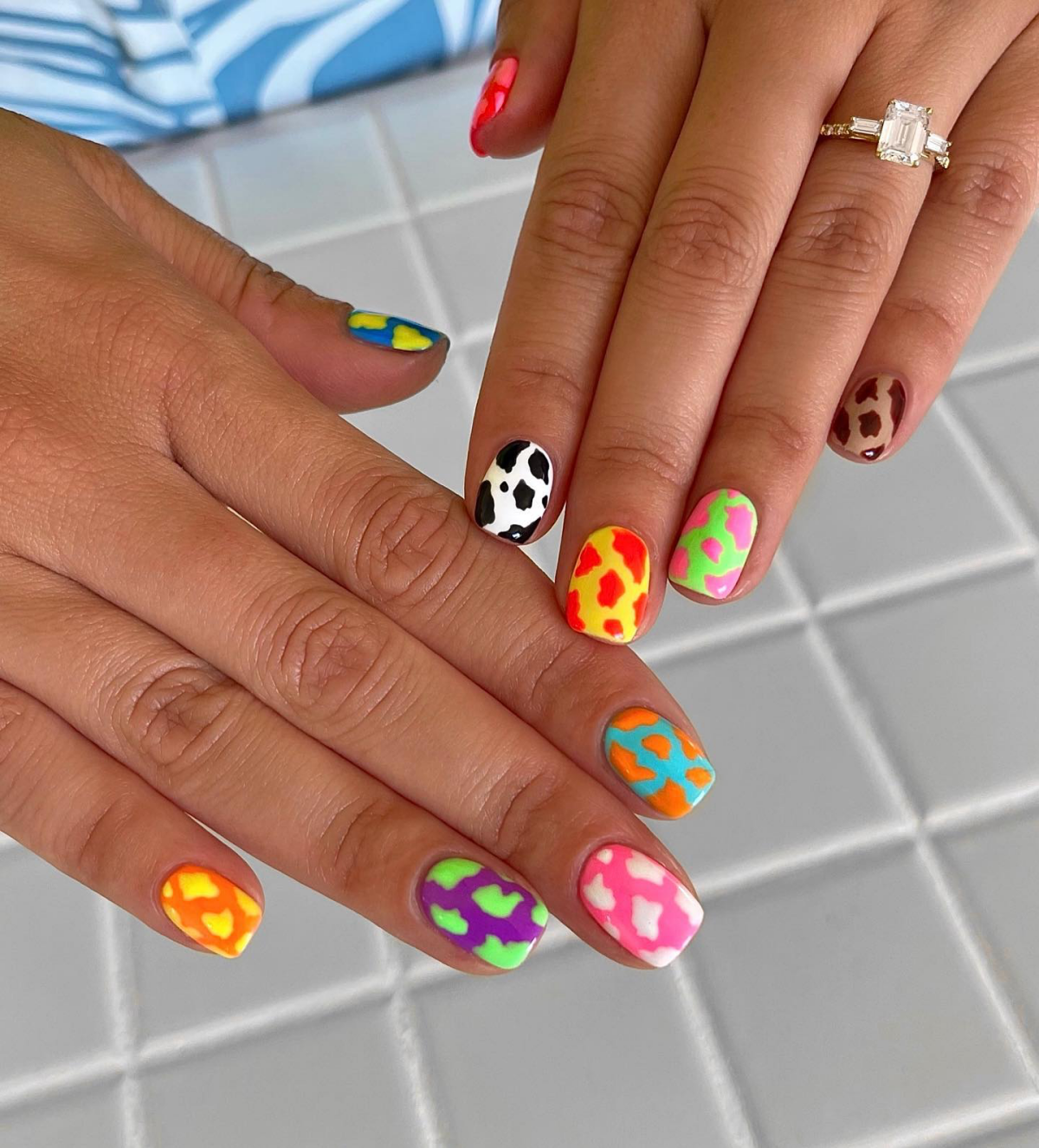 colorful cow print nails
