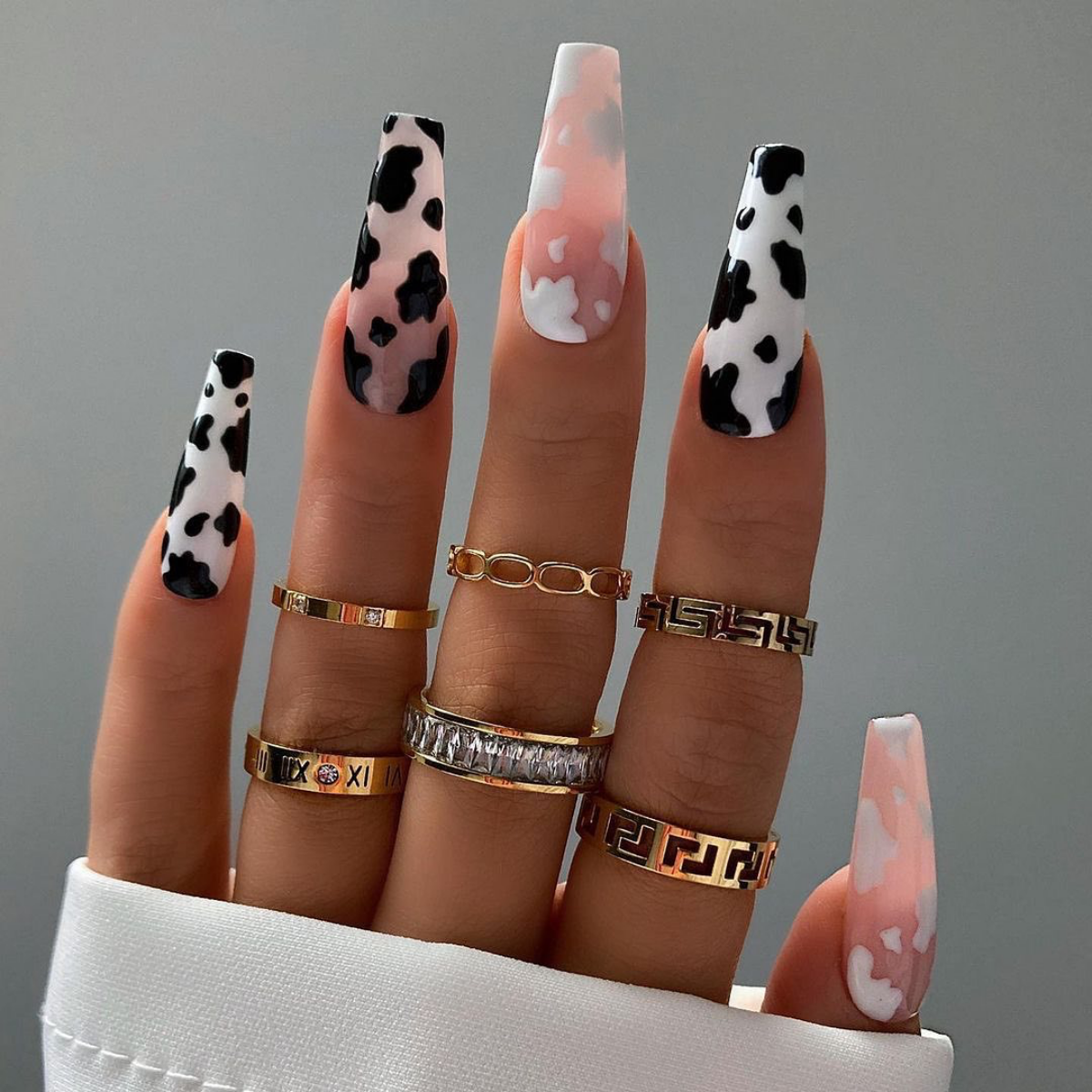cow print nails black and white nail print