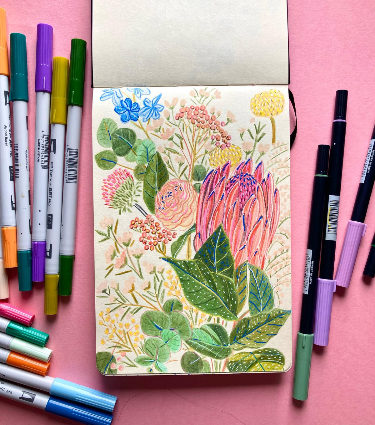 different flowers sketching