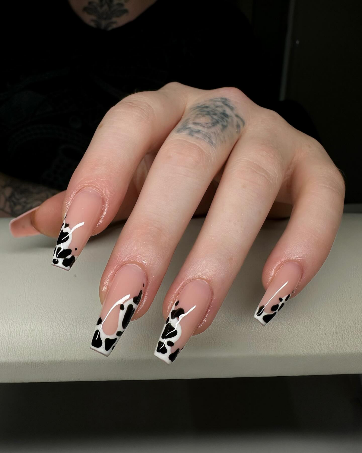 dripping cow print design for nails
