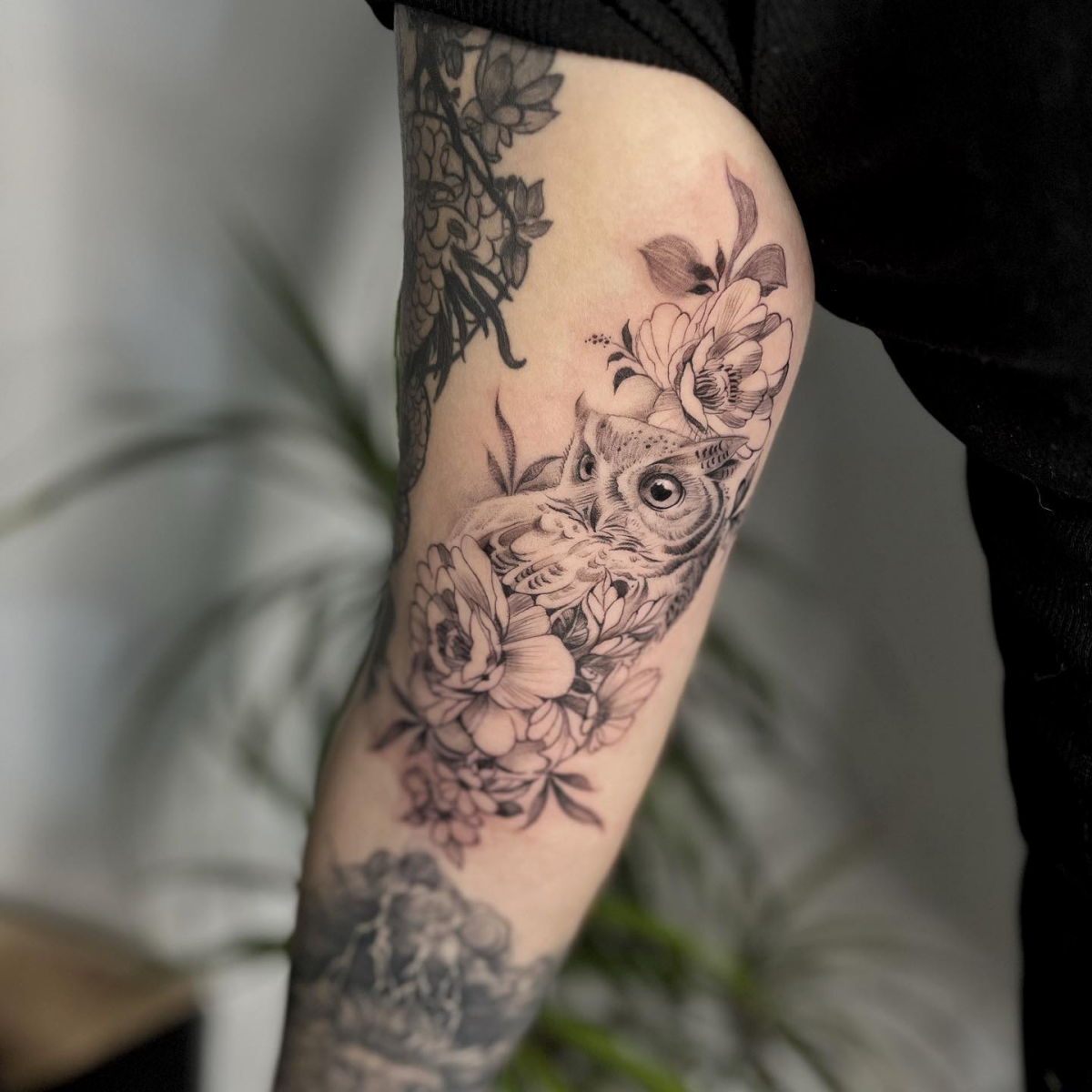 floral owl design for tattoo