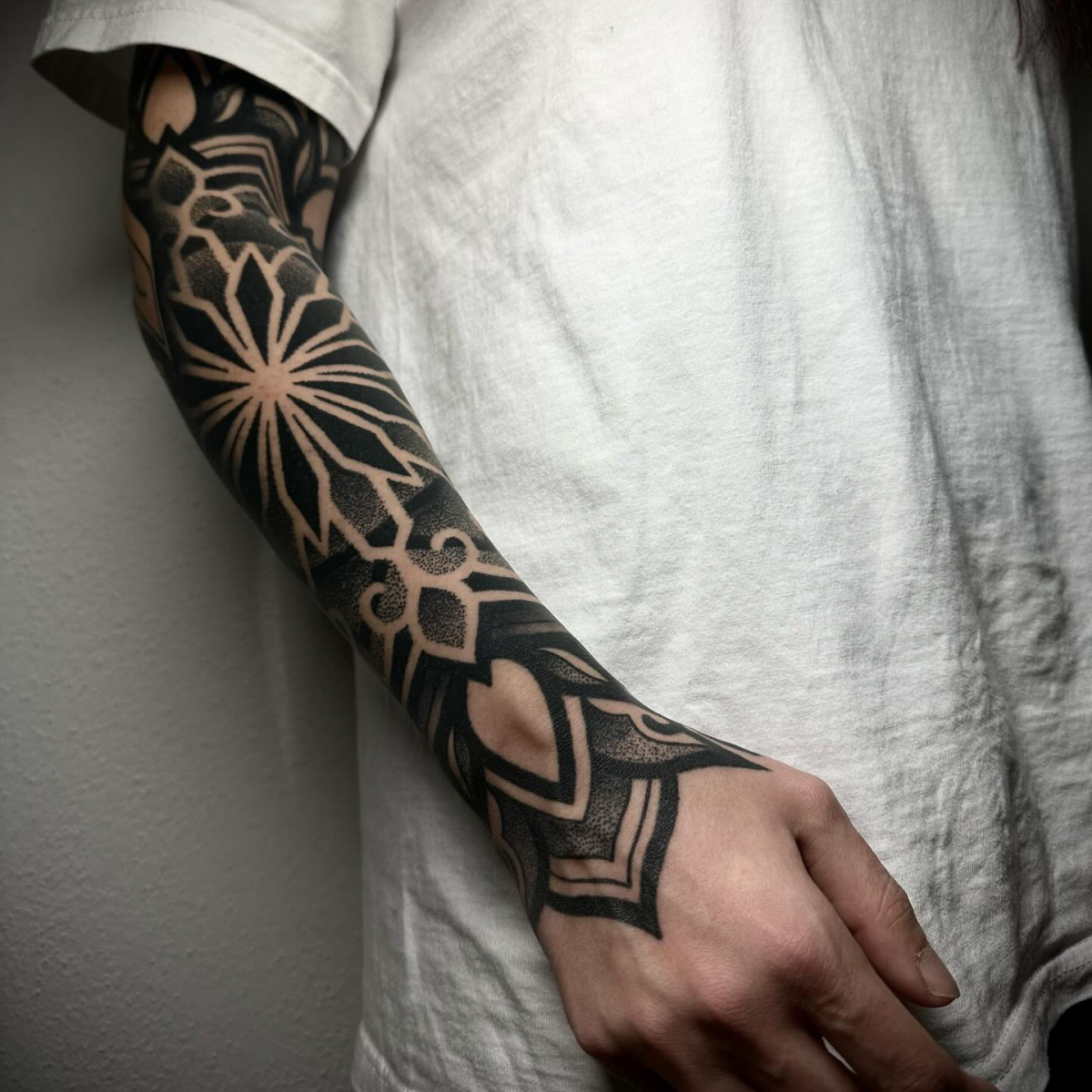 full sleeve simple mandala tattoo