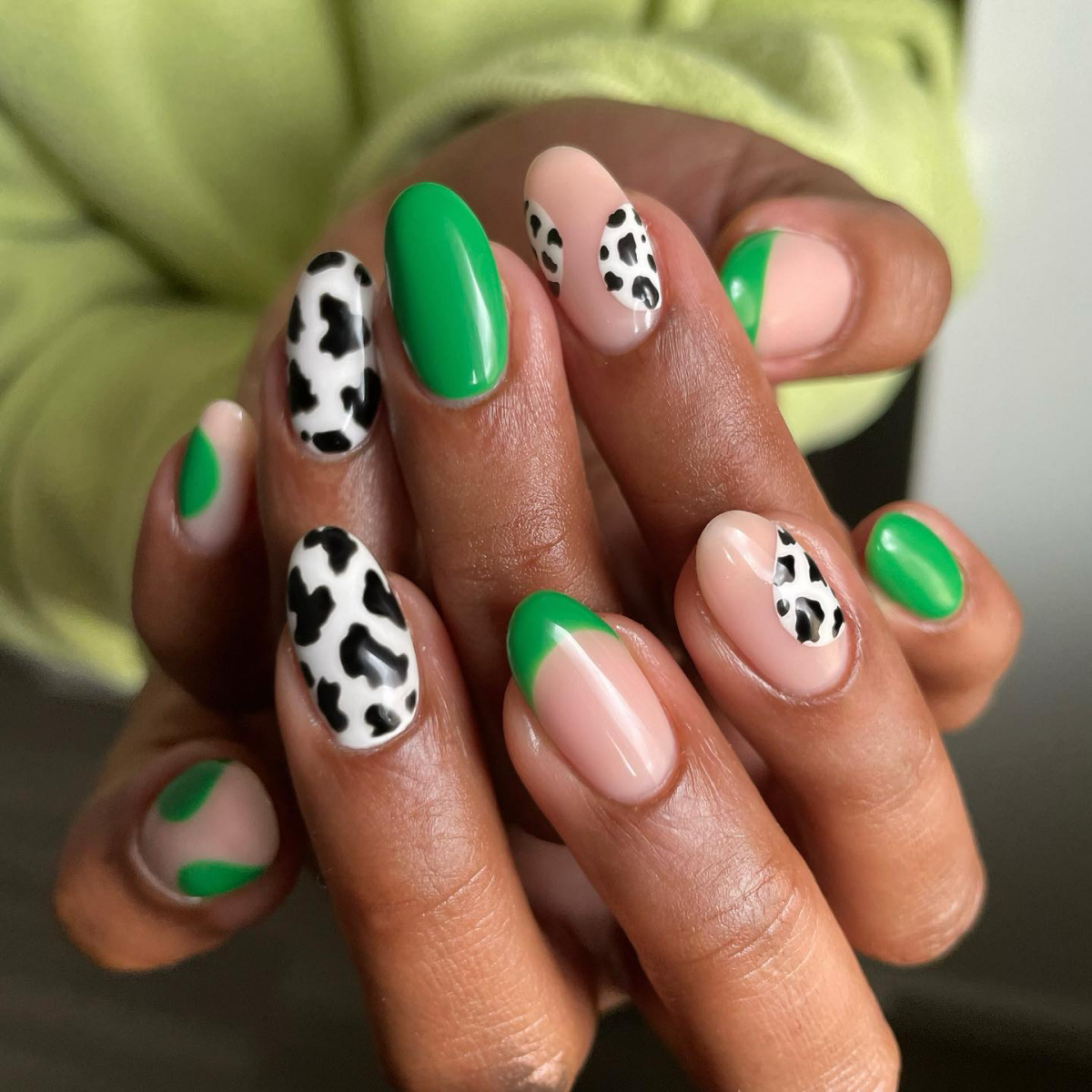 green cow print nails