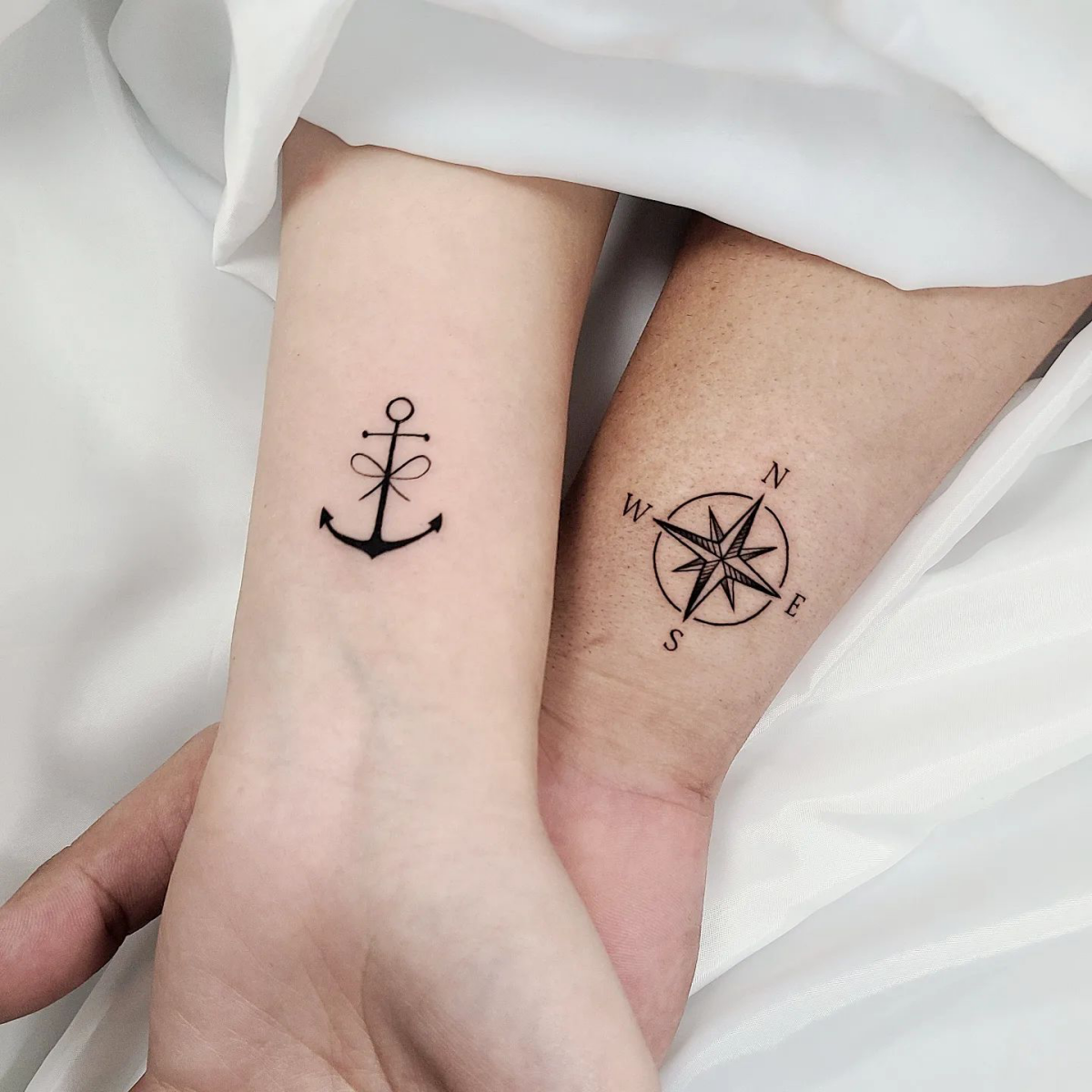 his and her tattoo anchor and compass