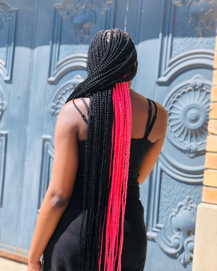 hot pink peekaboo long braidsa