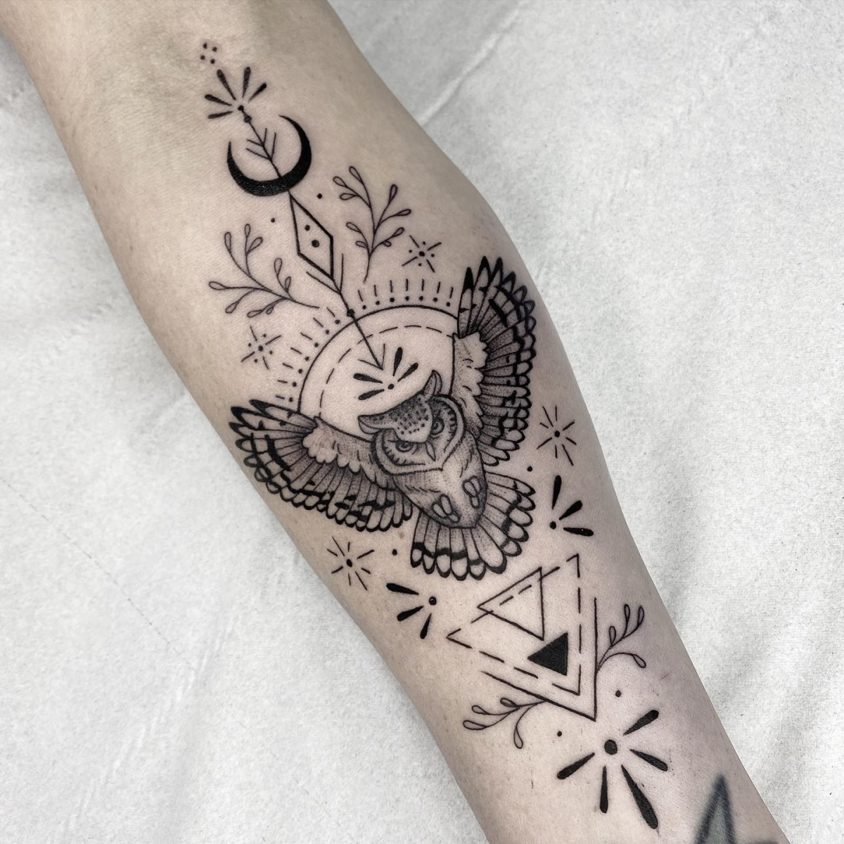 ornamental owl tattoo