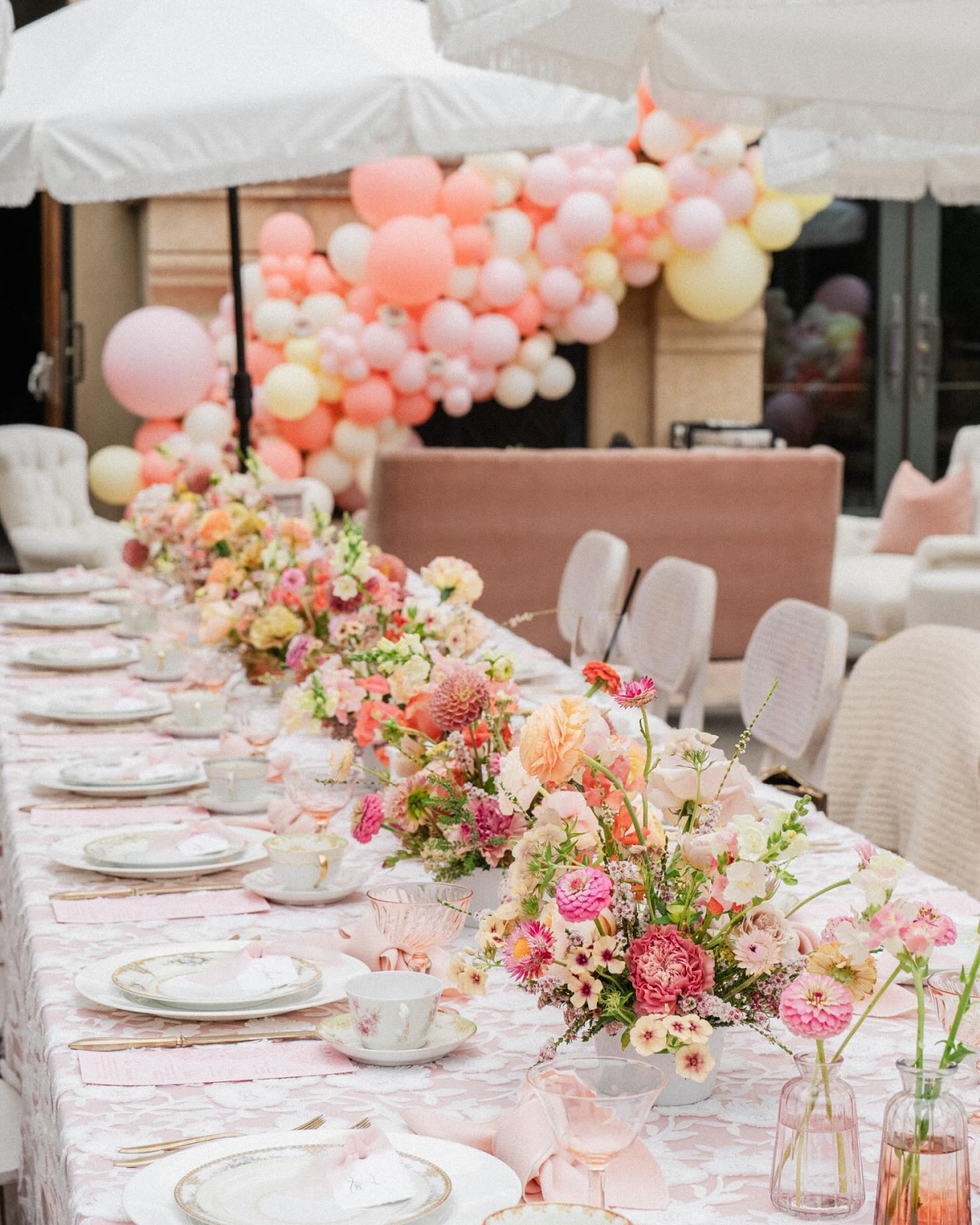 outdoor tea party in pink