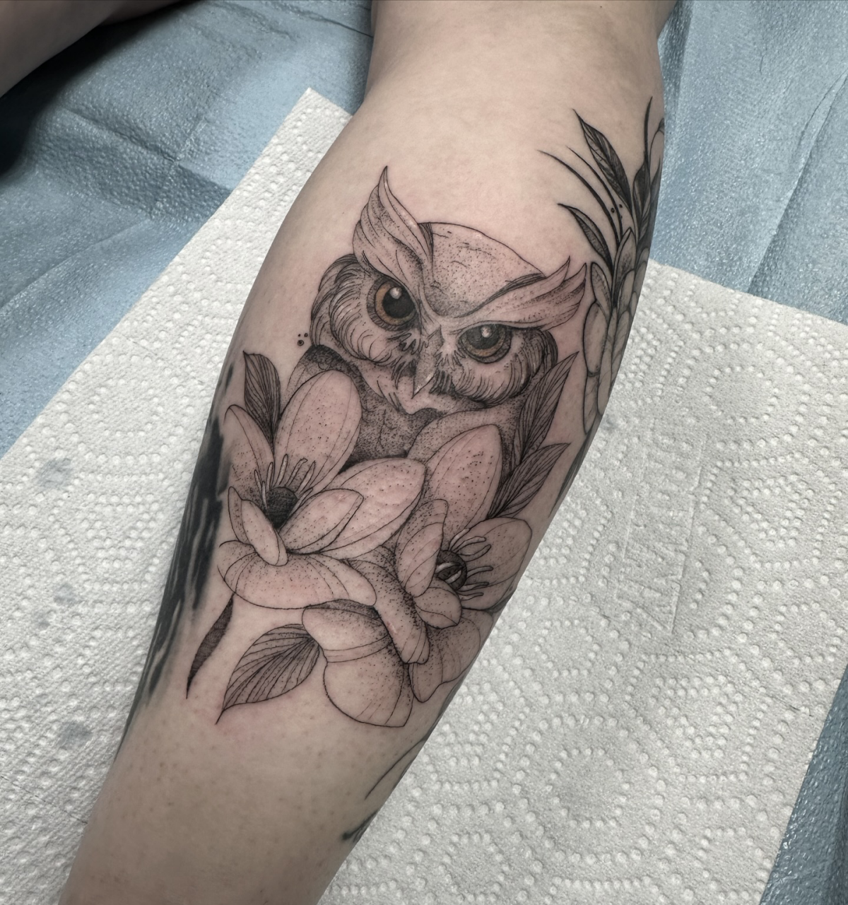 owl and flower tattoo