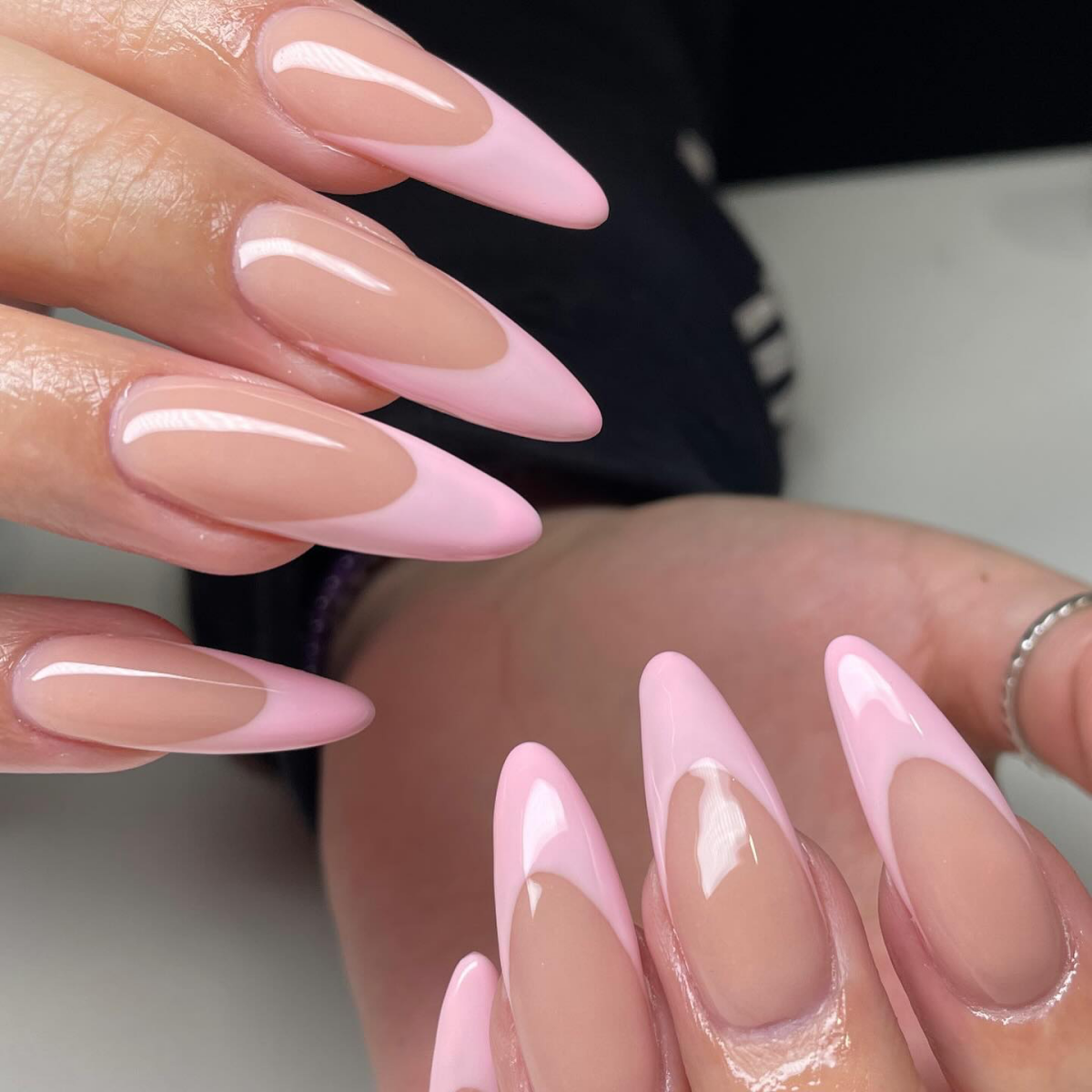 pink french tip nails pastel pink french tips
