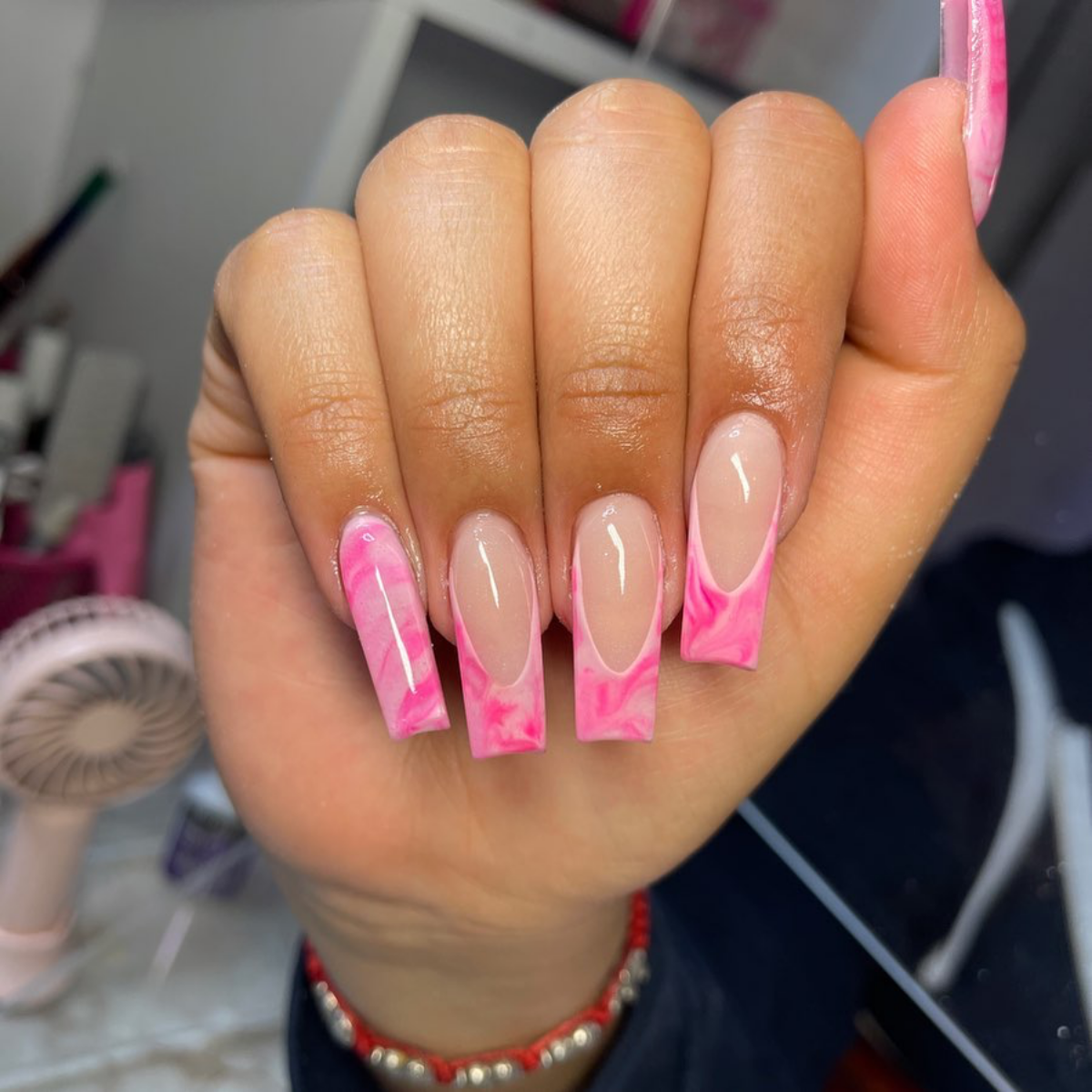 pink marble french tips