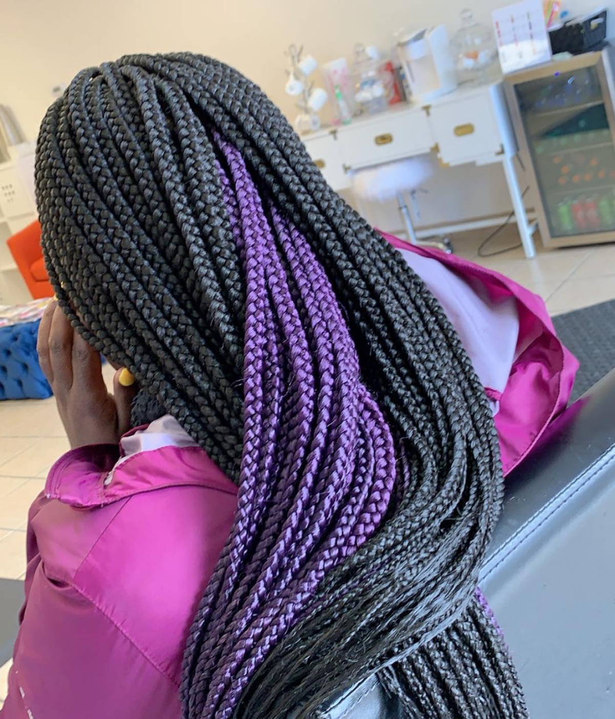 purple box braids peekaboo