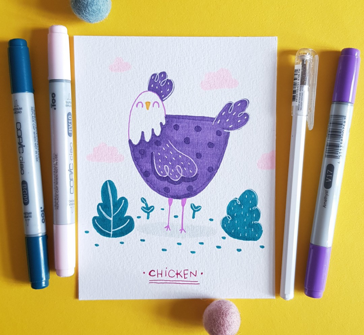 purple chicken drawing