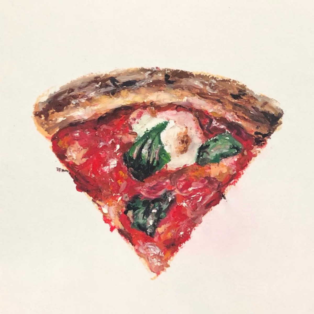 realistic oil pastel pizza slice