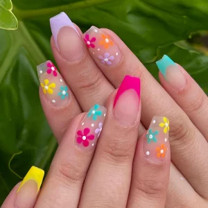 short coffin nails colorful spring nails