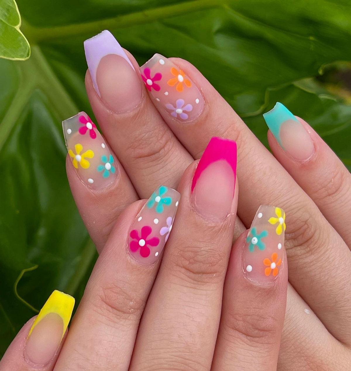 short coffin nails colorful spring nails
