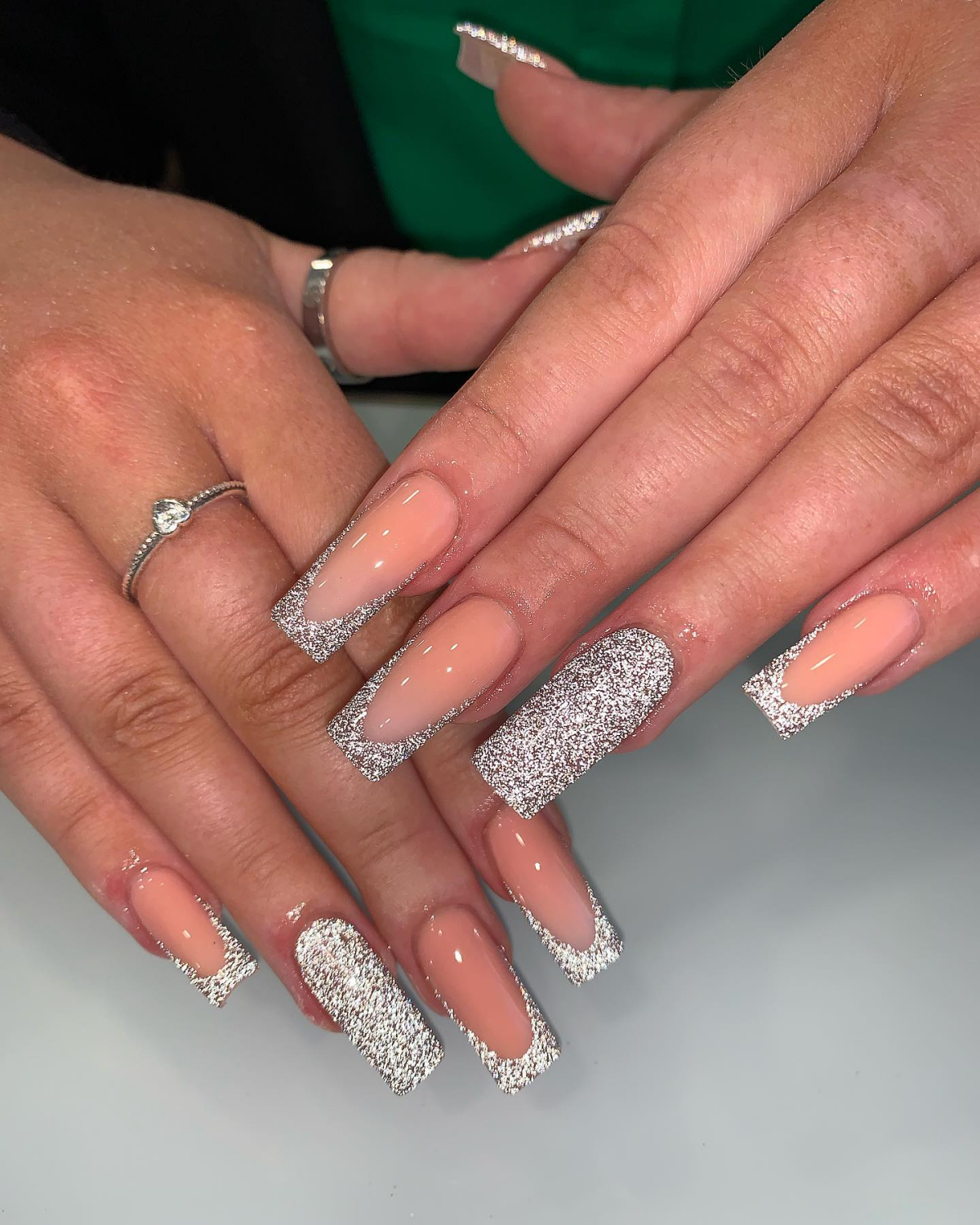 silver glitter french tip nails
