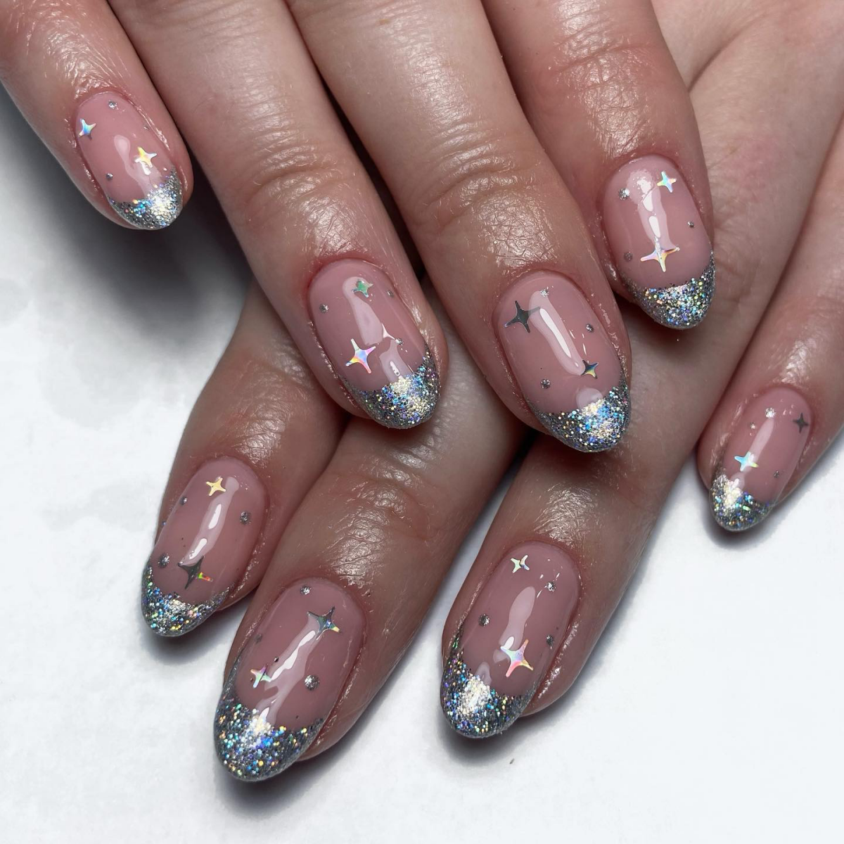 stars and silver french tip