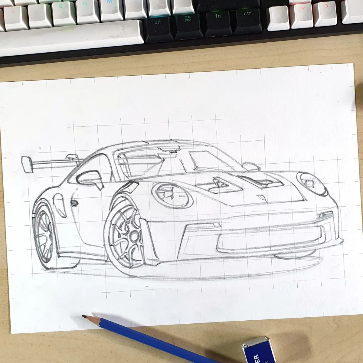 stuff to draw sketch of a car porsche 992