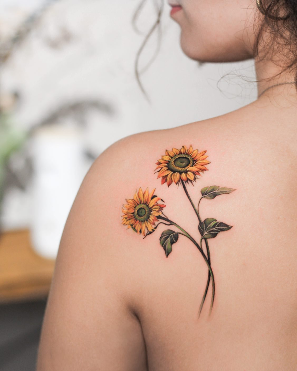 sunflower tattoo two sunflowers realistic and colorful