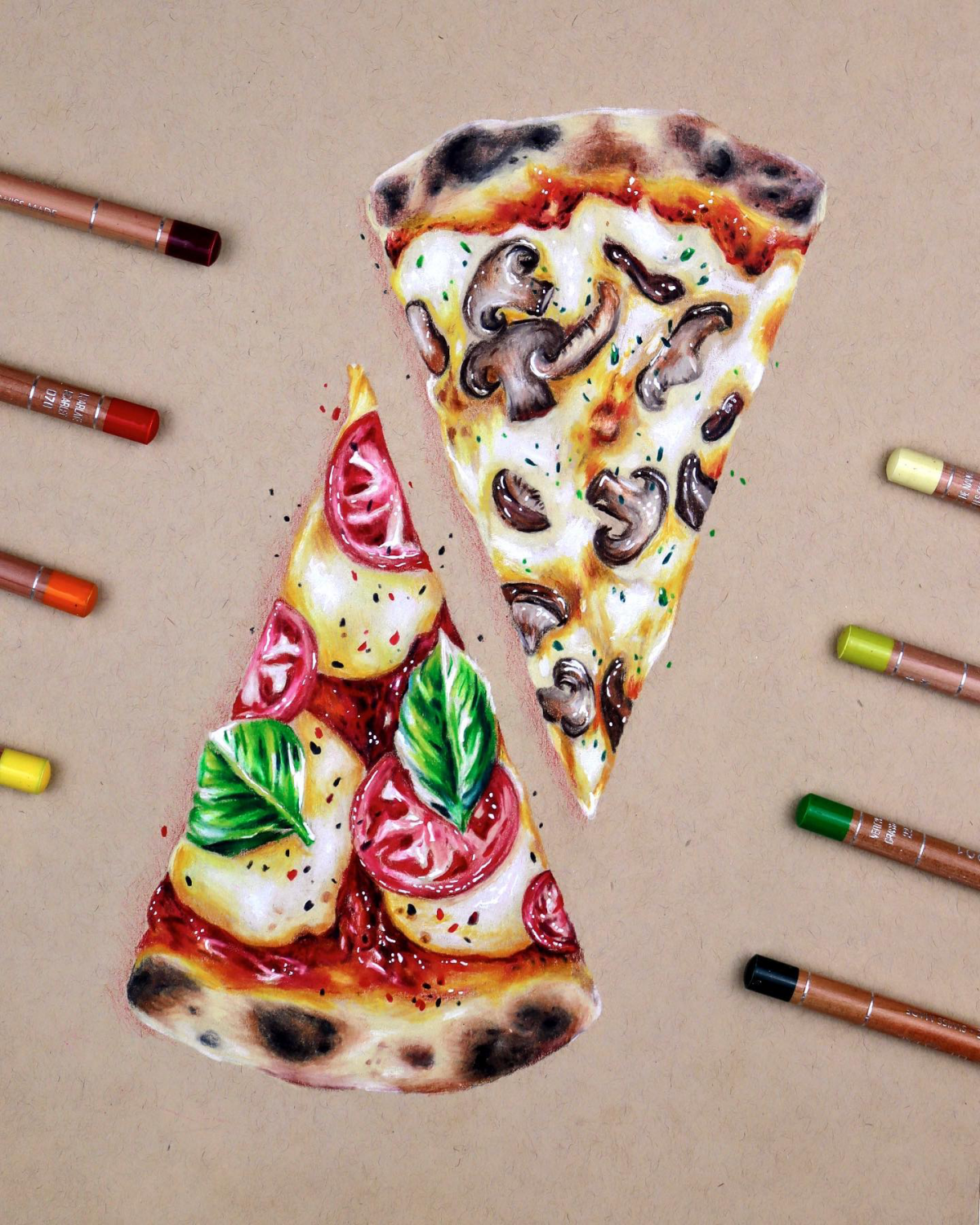 two realistic pizza slices