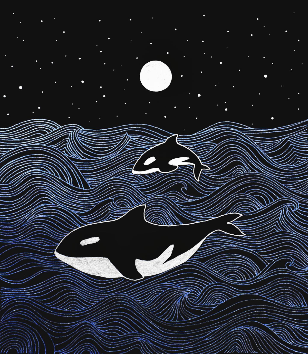 whales swiming in night waters