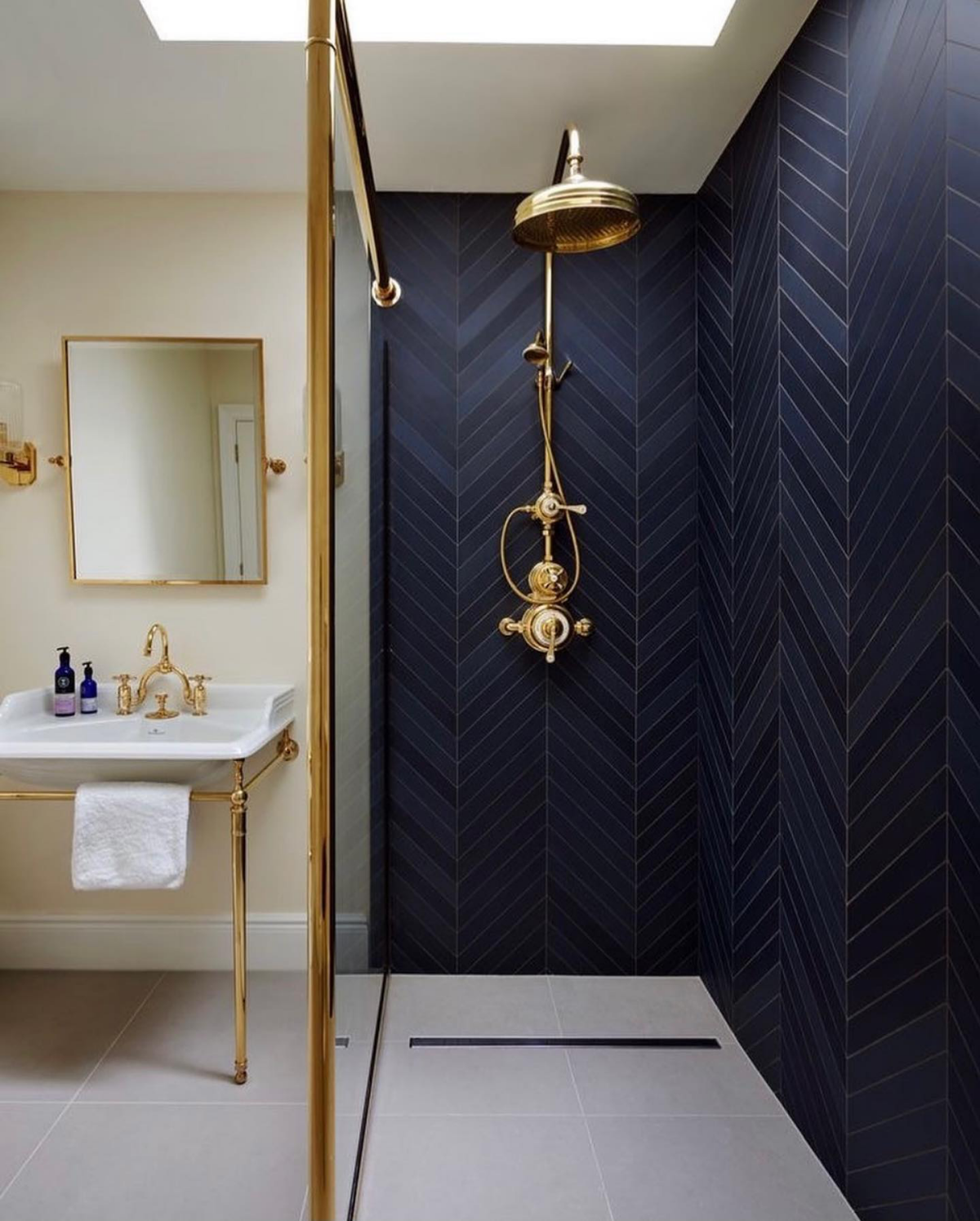dark blue bathroom tile in shower