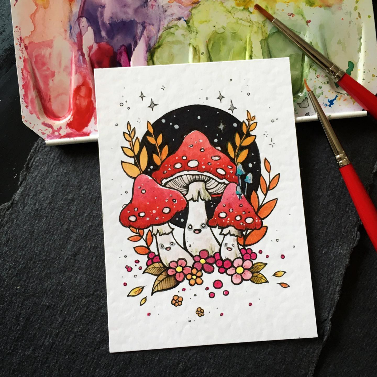 drawing of mushrooms red mushrooms