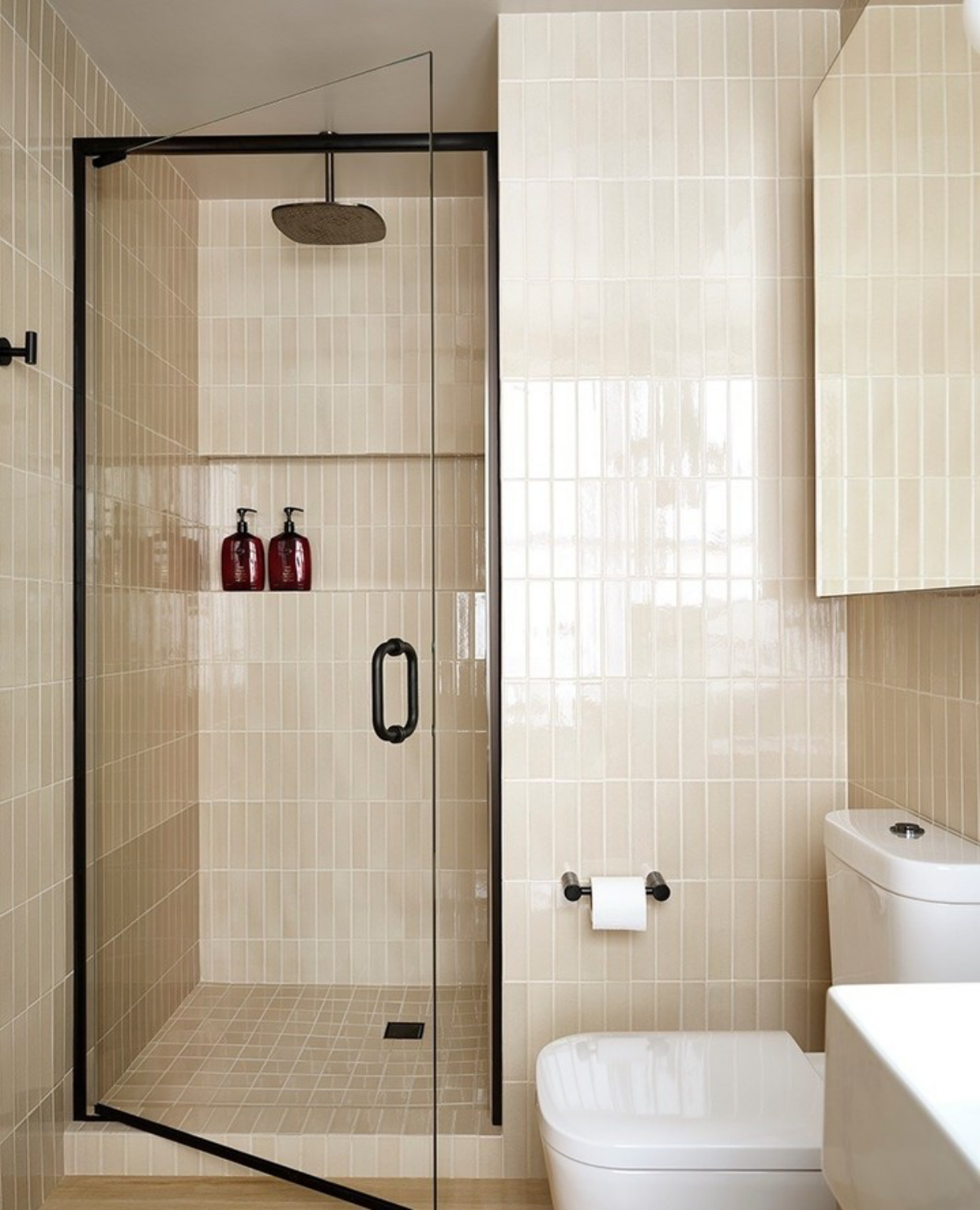 glossy beige tiles for bathroom